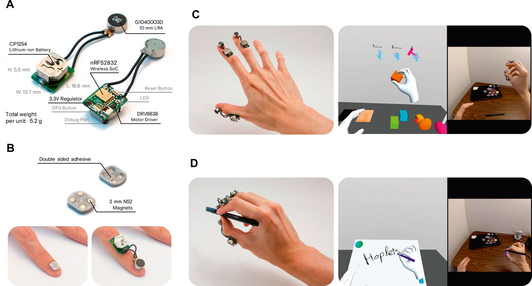 Haplets: Finger-Worn Wireless and Low-Encumbrance Vibrotactile <mark class="highlighted">Haptic Feedback</mark> for Virtual and Augmented Reality